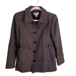 Talbots Vintage Wool Houndstooth Plaid 4 Button Jacket Size 4P